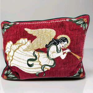Vintage Christmas Angel Tapestry Toss Pillow 16x11" Cherub Holiday Victorian